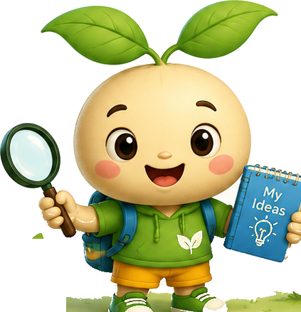 Tavi — the Smart Kids mascot, a curious little seed